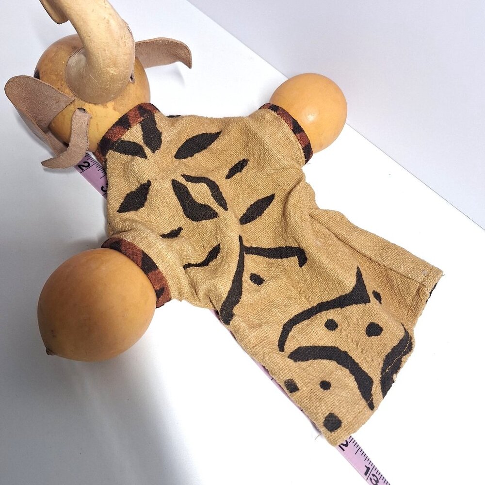 African Elephant Gourd Puppet Leather Handmade Ears Tusks Tribal Fabric READ - Picture 9 of 9
